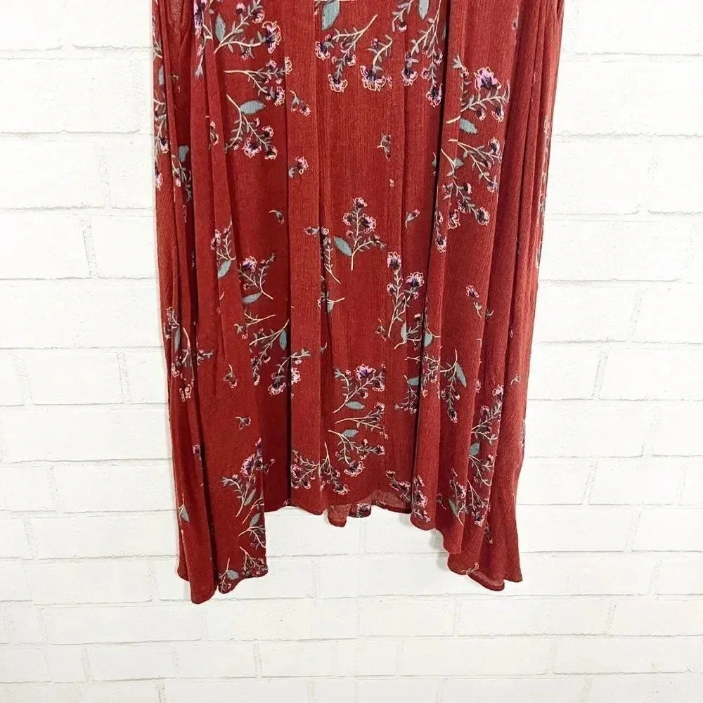 Free People Burnt Red Floral Sleeveless Boho Tunic Mini Dress Women's Size Small